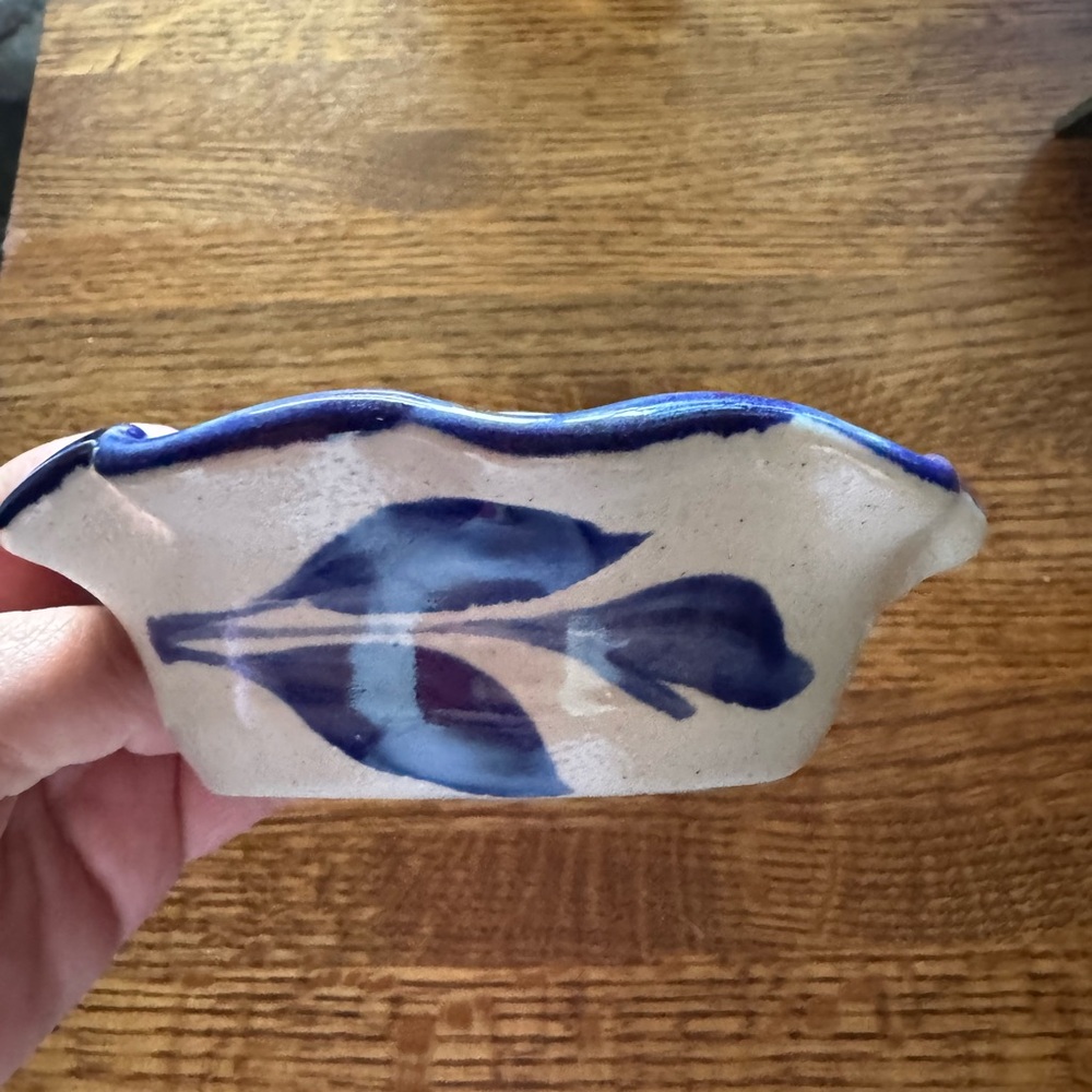 Vintage Williamsburg Pottery Salt Glazed Candlestick Holder - Cream and Blue